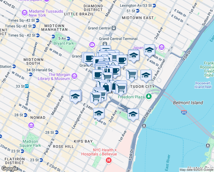 map of restaurants, bars, coffee shops, grocery stores, and more near in New York