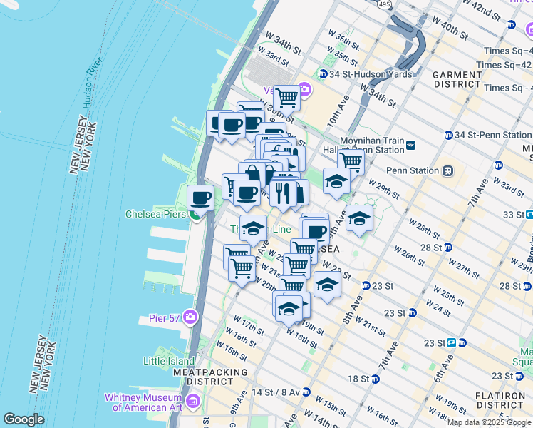 map of restaurants, bars, coffee shops, grocery stores, and more near in New York