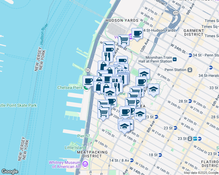 map of restaurants, bars, coffee shops, grocery stores, and more near 532 West 24th Street in New York