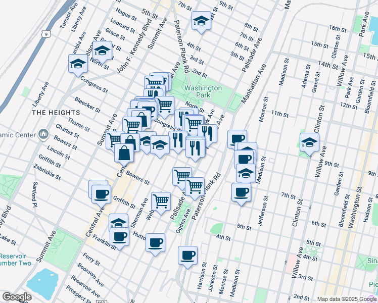 map of restaurants, bars, coffee shops, grocery stores, and more near 310 Webster Avenue in Jersey City