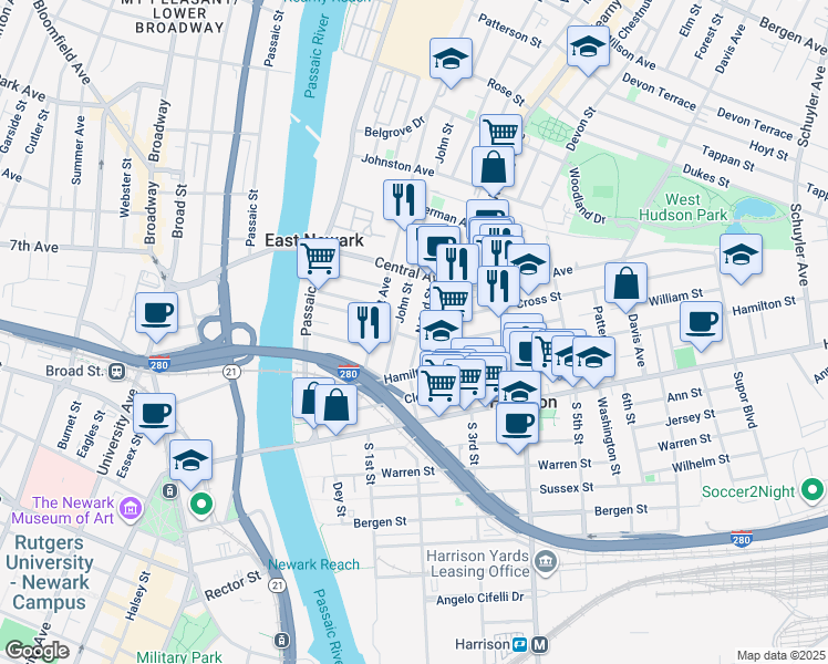 map of restaurants, bars, coffee shops, grocery stores, and more near 319 North 2nd Street in Harrison