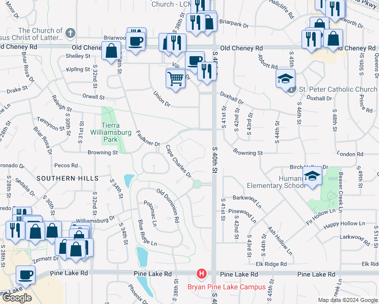 map of restaurants, bars, coffee shops, grocery stores, and more near 3731 Faulkner Drive in Lincoln