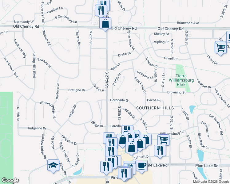map of restaurants, bars, coffee shops, grocery stores, and more near 6219 Baxter Place in Lincoln