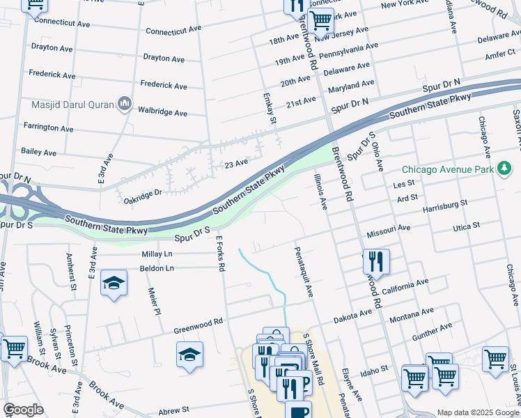 map of restaurants, bars, coffee shops, grocery stores, and more near 19 Pinebrook Place in Bay Shore