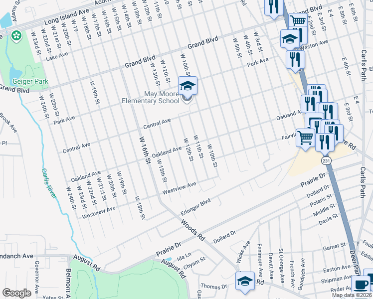 map of restaurants, bars, coffee shops, grocery stores, and more near 275 Oakland Avenue in Deer Park