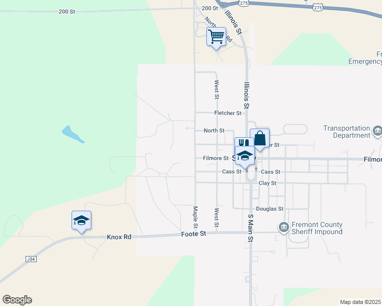 map of restaurants, bars, coffee shops, grocery stores, and more near 900 Maple Street in Sidney