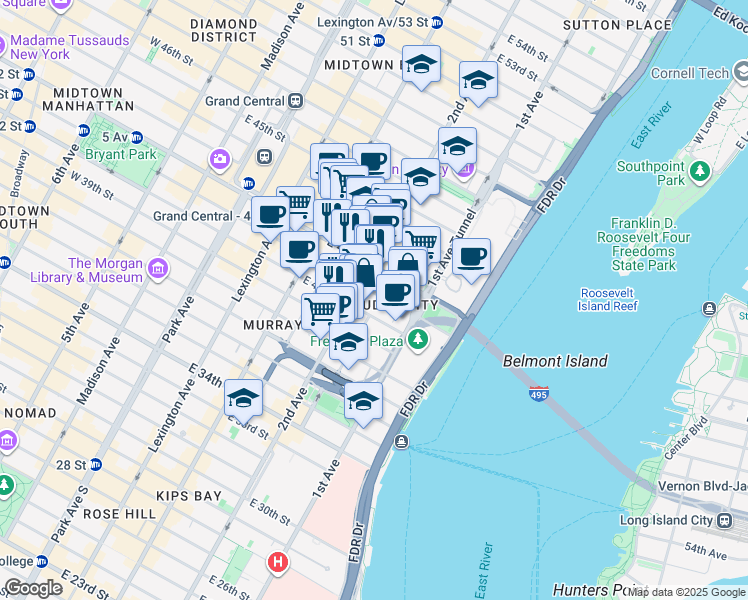map of restaurants, bars, coffee shops, grocery stores, and more near in New York