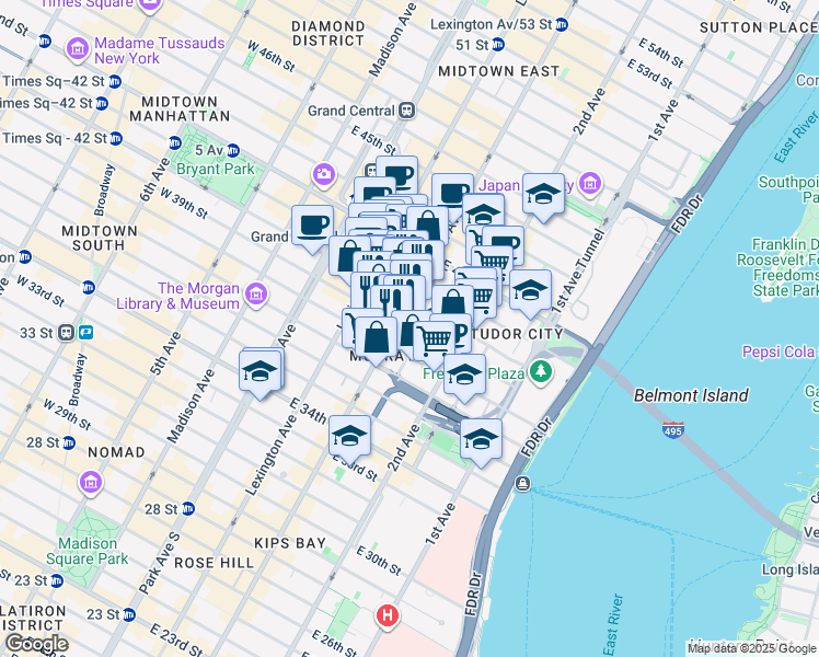 map of restaurants, bars, coffee shops, grocery stores, and more near in New York
