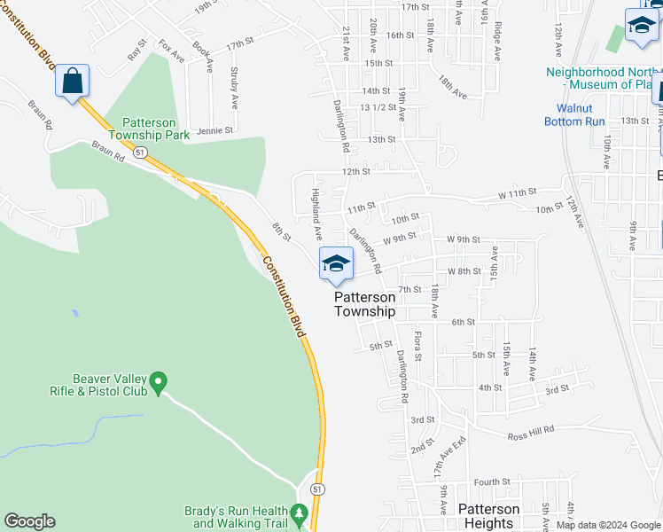 map of restaurants, bars, coffee shops, grocery stores, and more near 913 Highland Avenue in Beaver Falls