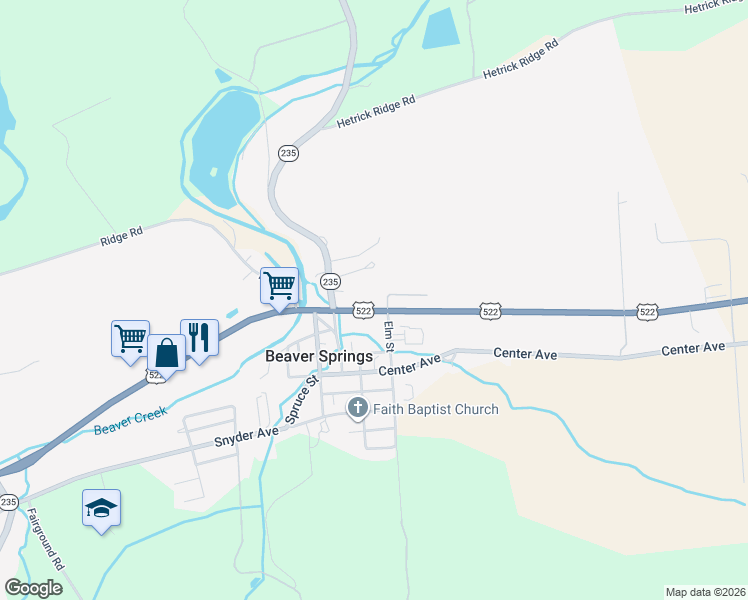 map of restaurants, bars, coffee shops, grocery stores, and more near 19118 U.S. 522 in Beaver Springs