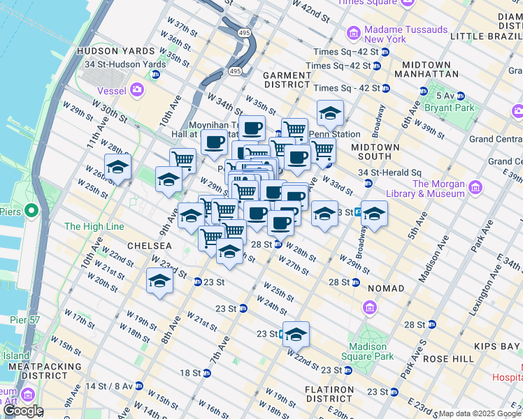 map of restaurants, bars, coffee shops, grocery stores, and more near in New York