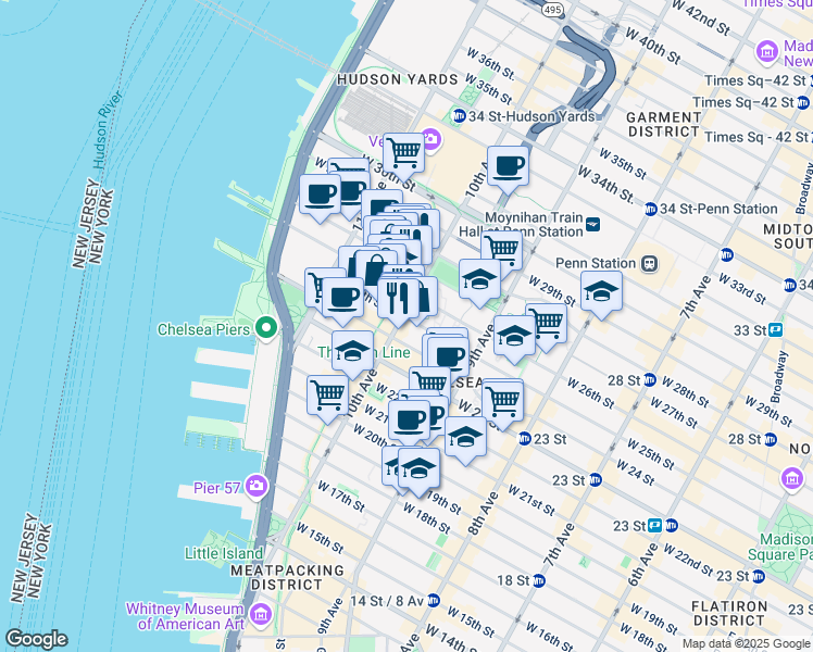 map of restaurants, bars, coffee shops, grocery stores, and more near in New York