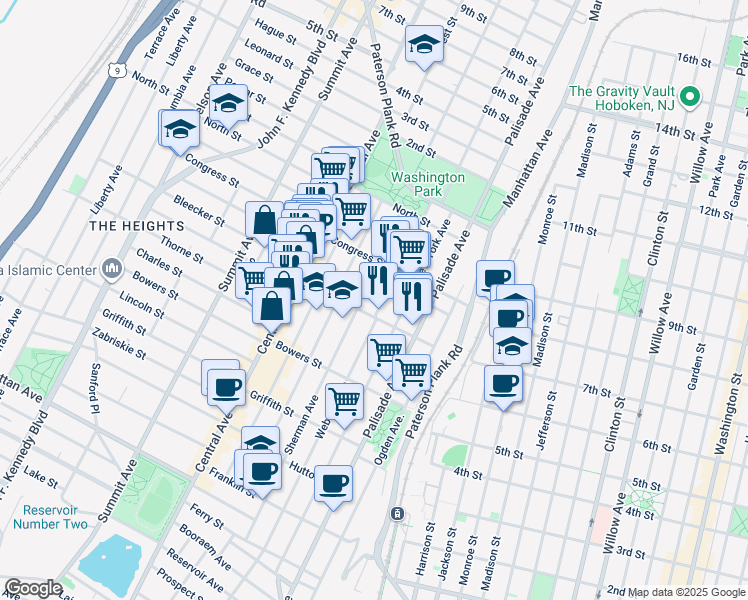 map of restaurants, bars, coffee shops, grocery stores, and more near 239 Sherman Avenue in Jersey City