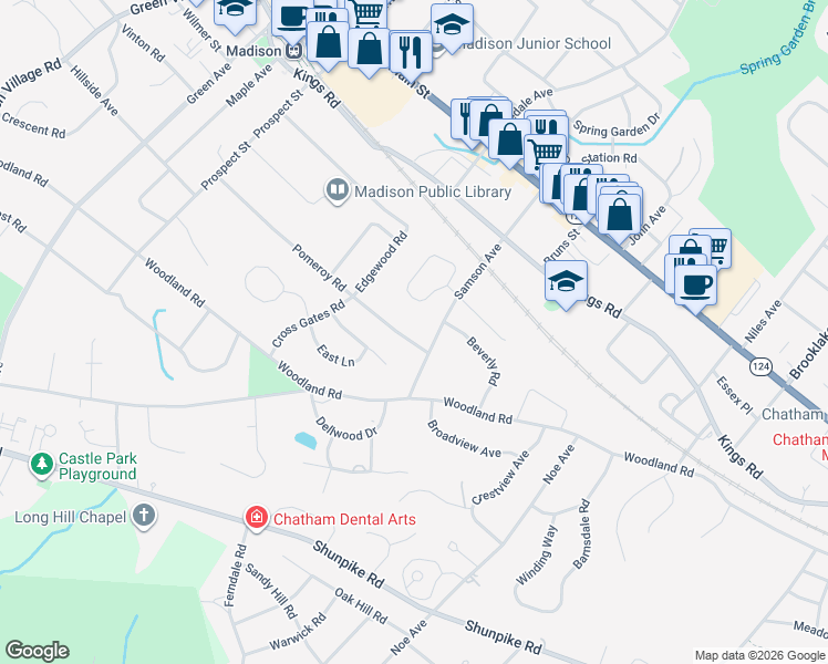 map of restaurants, bars, coffee shops, grocery stores, and more near 106 Pomeroy Road in Madison
