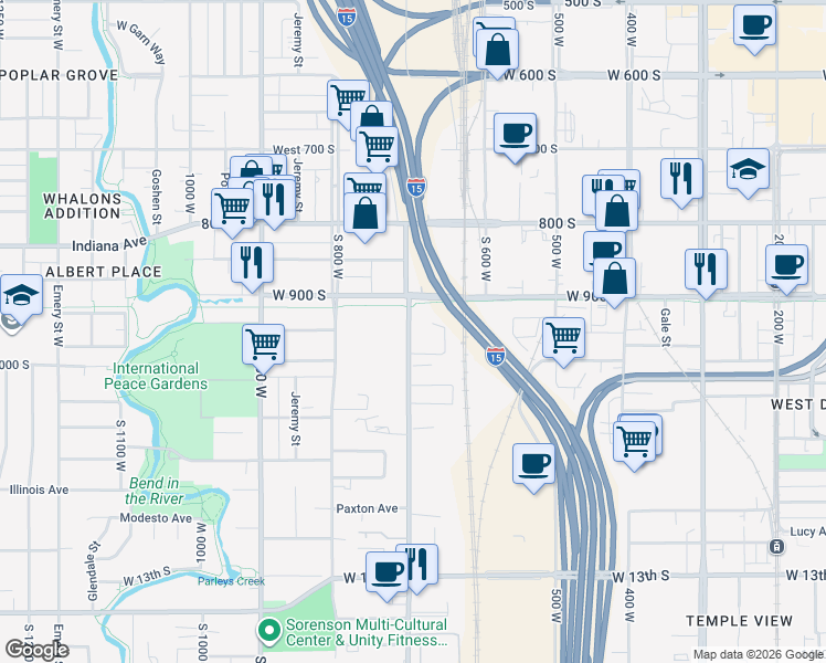 map of restaurants, bars, coffee shops, grocery stores, and more near 939 South 7th West in Salt Lake City