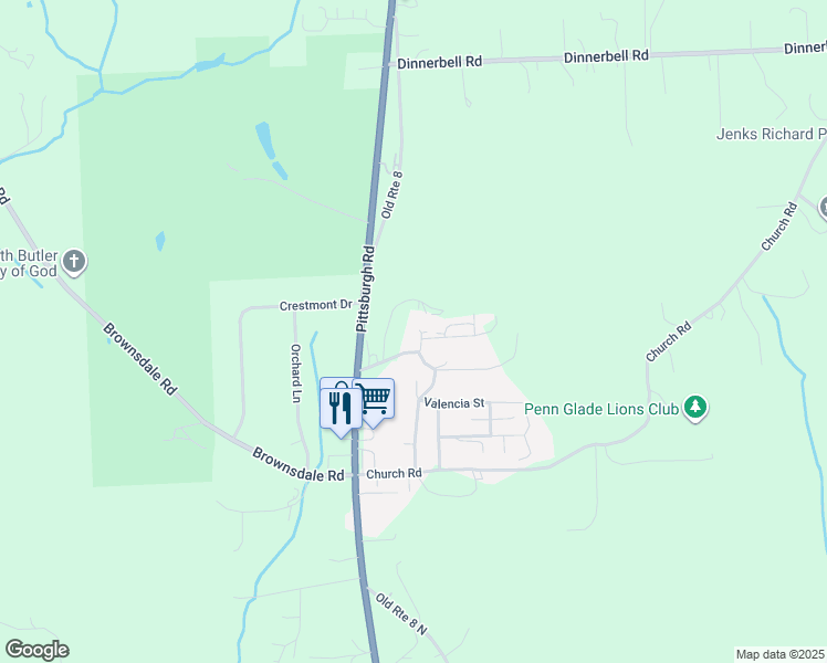 map of restaurants, bars, coffee shops, grocery stores, and more near 205 Waikiki Street in Butler