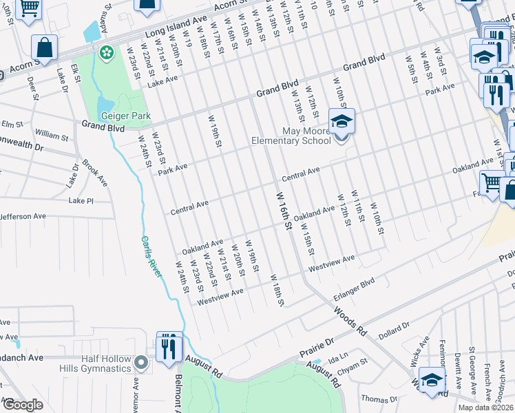 map of restaurants, bars, coffee shops, grocery stores, and more near 238 West 17th Street in Deer Park