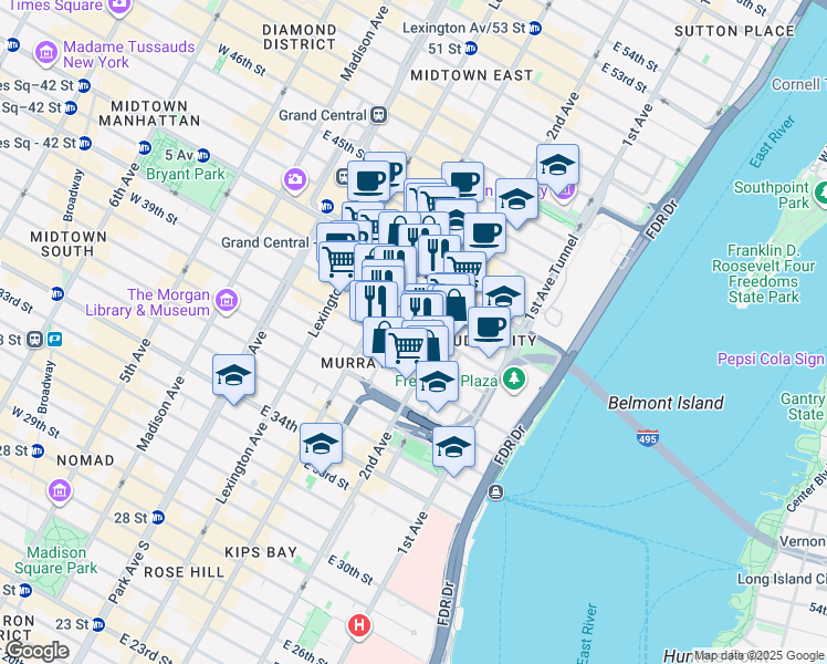 map of restaurants, bars, coffee shops, grocery stores, and more near 619635 3rd Avenue in New York
