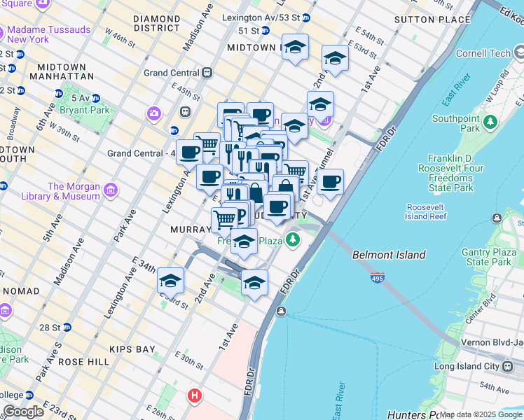 map of restaurants, bars, coffee shops, grocery stores, and more near in New York