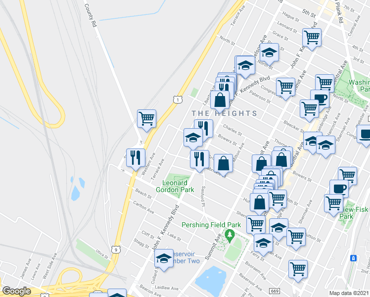 map of restaurants, bars, coffee shops, grocery stores, and more near 353 Liberty Avenue in Jersey City