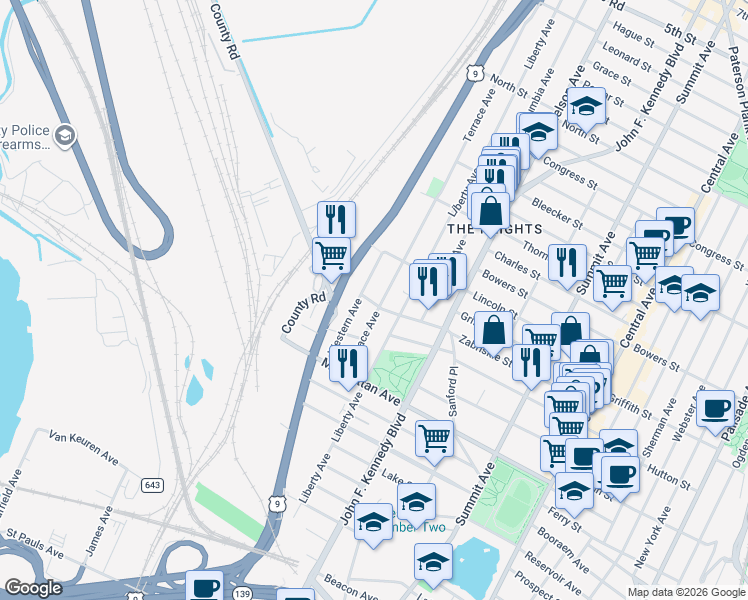 map of restaurants, bars, coffee shops, grocery stores, and more near 210 Zabriskie Street in Jersey City