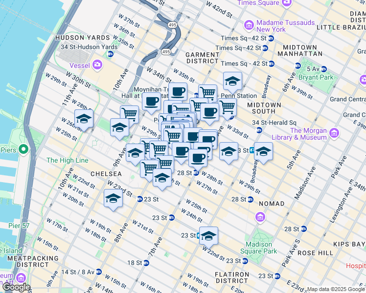 map of restaurants, bars, coffee shops, grocery stores, and more near in New York