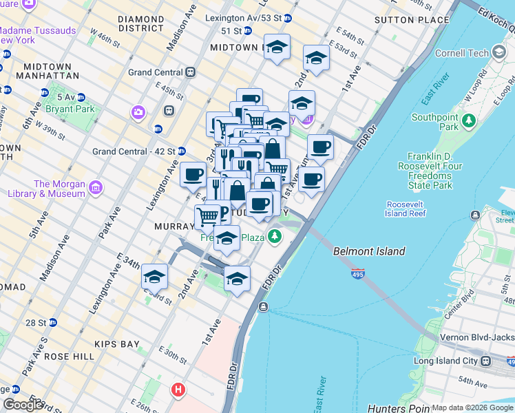 map of restaurants, bars, coffee shops, grocery stores, and more near in New York