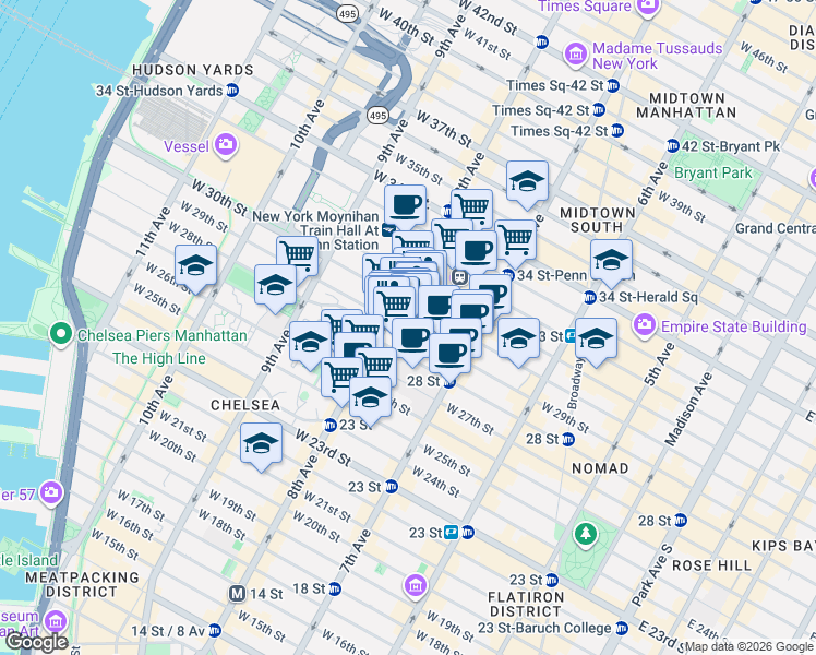map of restaurants, bars, coffee shops, grocery stores, and more near in New York