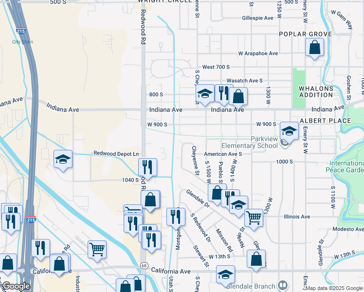 map of restaurants, bars, coffee shops, grocery stores, and more near 560 South Montgomery Street in Salt Lake City