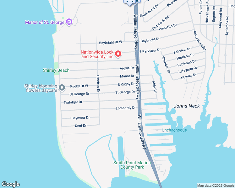 map of restaurants, bars, coffee shops, grocery stores, and more near 84 Saint George Drive in Shirley