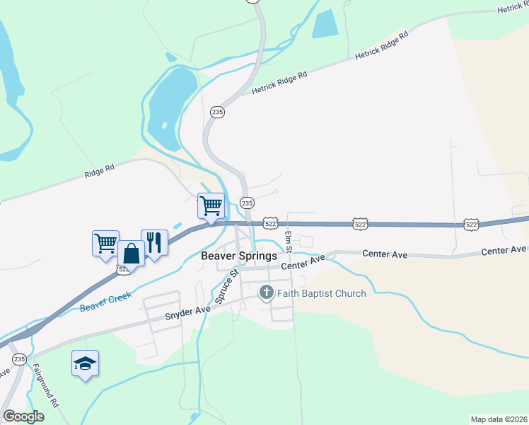 map of restaurants, bars, coffee shops, grocery stores, and more near 19118 U.S. 522 in Beaver Springs