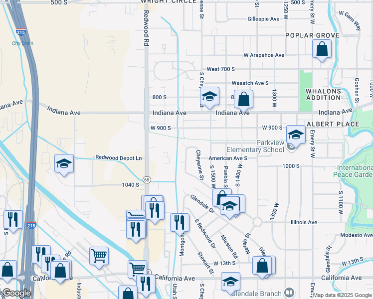 map of restaurants, bars, coffee shops, grocery stores, and more near 560 South Montgomery Street in Salt Lake City