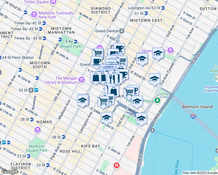 map of restaurants, bars, coffee shops, grocery stores, and more near in New York