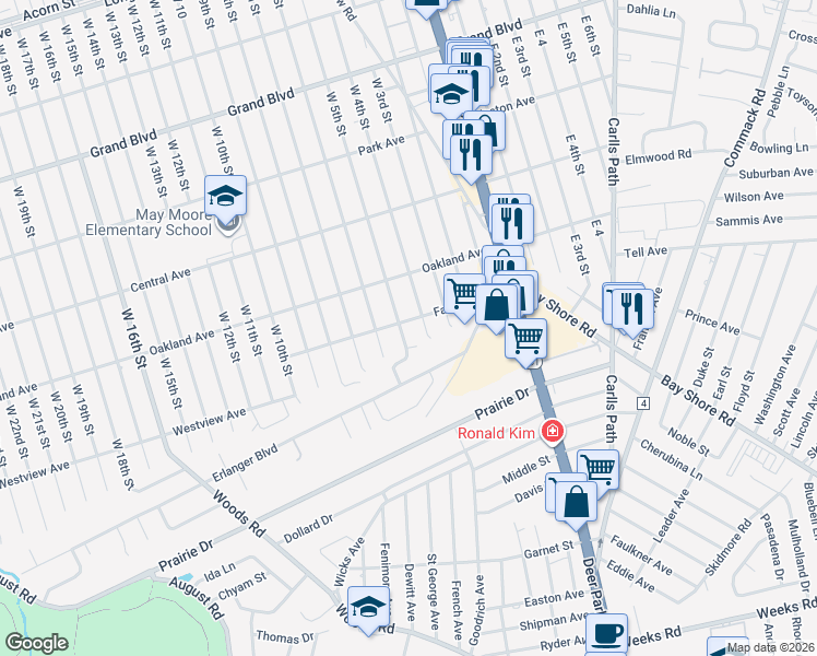 map of restaurants, bars, coffee shops, grocery stores, and more near 80 Fairview Avenue in Deer Park