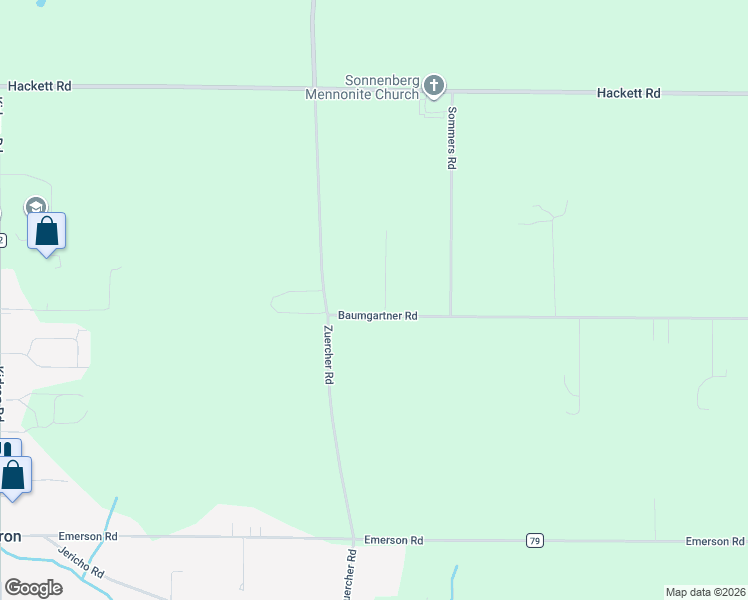 map of restaurants, bars, coffee shops, grocery stores, and more near 14200 Baumgartner Road in Dalton