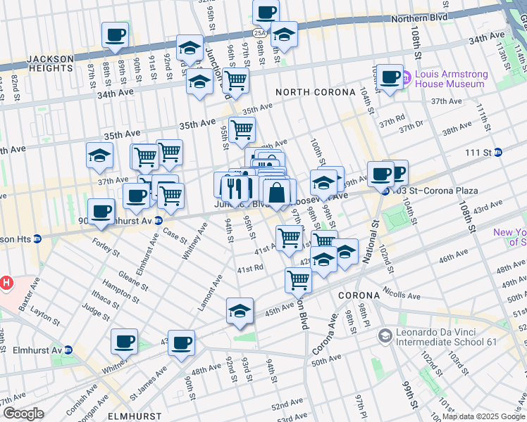 map of restaurants, bars, coffee shops, grocery stores, and more near 3984 Warren Street in Queens