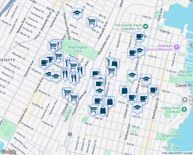 map of restaurants, bars, coffee shops, grocery stores, and more near 800 Jackson Street in Hoboken
