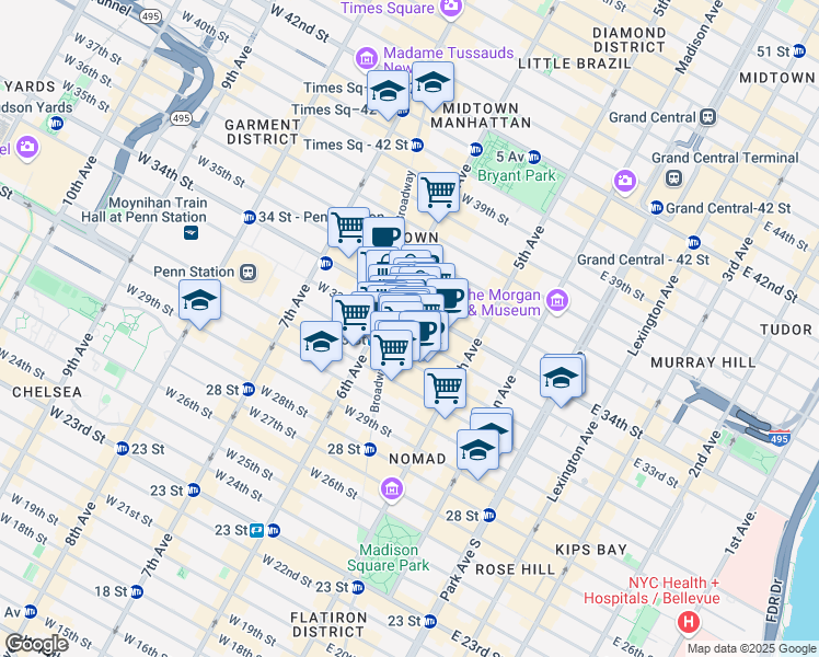 map of restaurants, bars, coffee shops, grocery stores, and more near in New York