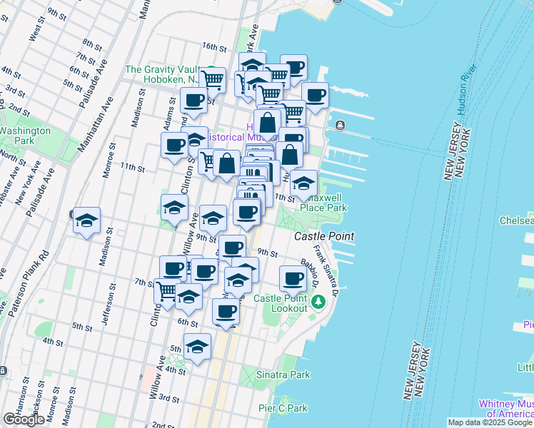 map of restaurants, bars, coffee shops, grocery stores, and more near 1014 Hudson Street in Hoboken