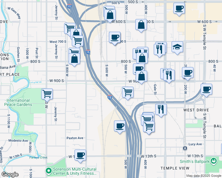 map of restaurants, bars, coffee shops, grocery stores, and more near 920 500 West in Salt Lake City