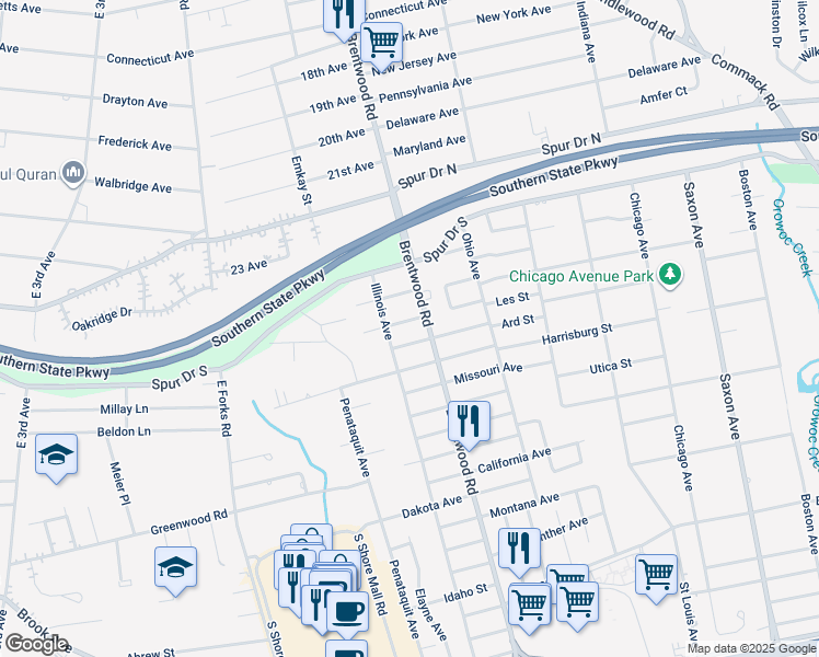 map of restaurants, bars, coffee shops, grocery stores, and more near 29 Florida Avenue in Bay Shore
