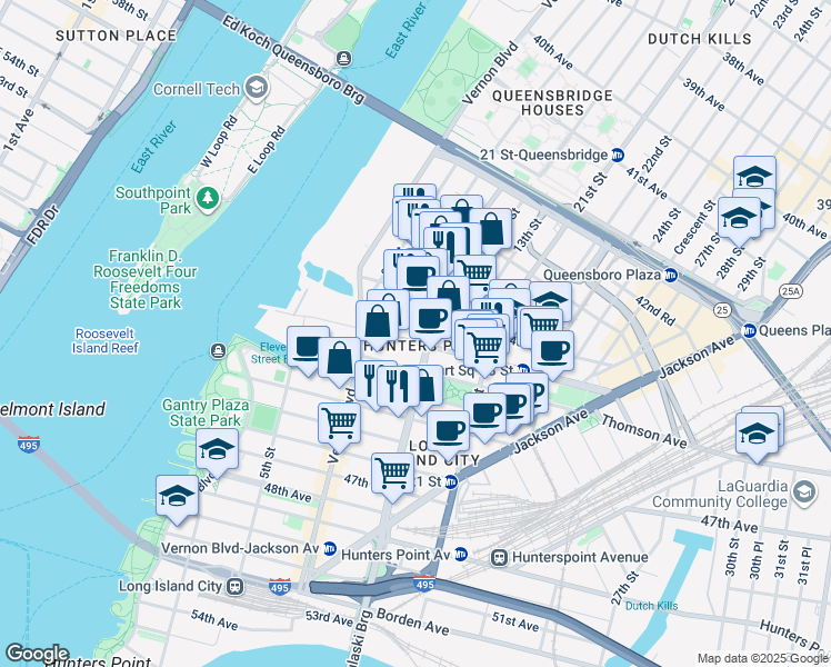 map of restaurants, bars, coffee shops, grocery stores, and more near 4461a 11th Street in Queens