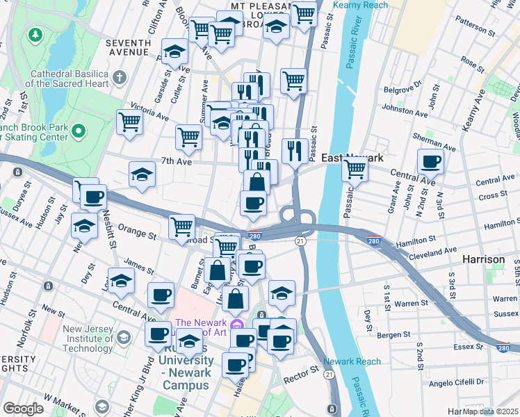 map of restaurants, bars, coffee shops, grocery stores, and more near in Newark