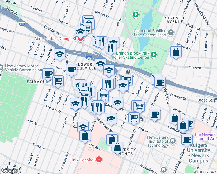 map of restaurants, bars, coffee shops, grocery stores, and more near 81 2nd Street in Newark