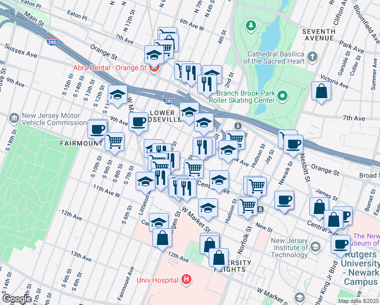 map of restaurants, bars, coffee shops, grocery stores, and more near 81 2nd Street in Newark