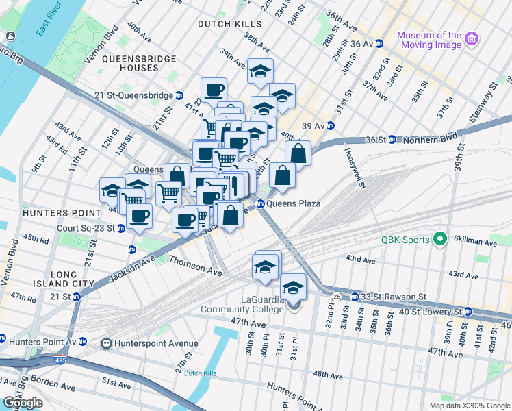map of restaurants, bars, coffee shops, grocery stores, and more near 4402 Jackson Avenue in Queens