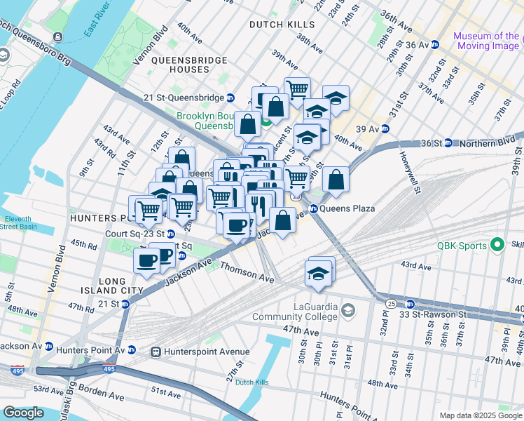 map of restaurants, bars, coffee shops, grocery stores, and more near 42-50 27th Street in Queens