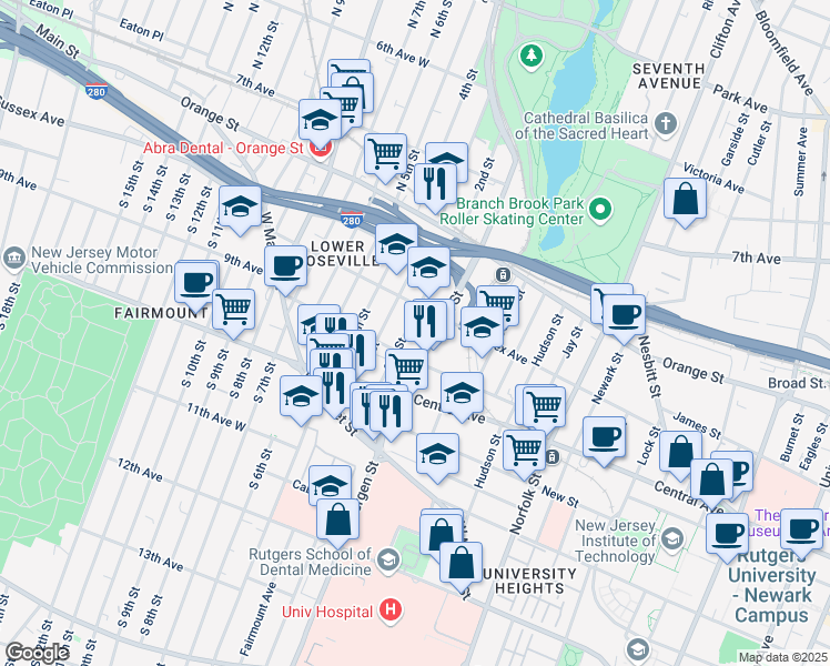 map of restaurants, bars, coffee shops, grocery stores, and more near 81 2nd Street in Newark