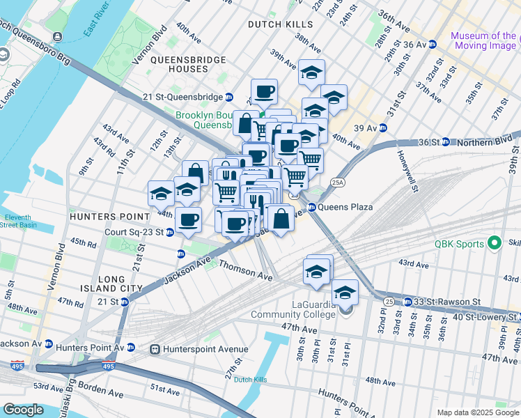 map of restaurants, bars, coffee shops, grocery stores, and more near 42-50 27th Street in Queens