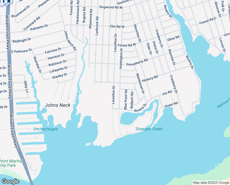 map of restaurants, bars, coffee shops, grocery stores, and more near 68 Huntington Drive in Mastic Beach
